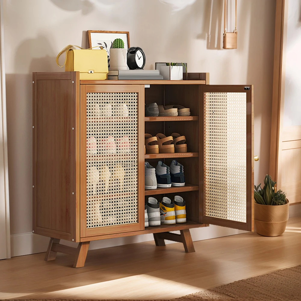 

Пятиуровневый деревянный шкаф для обуви с дверцами, органайзер для обуви для прихожей или гардеробной