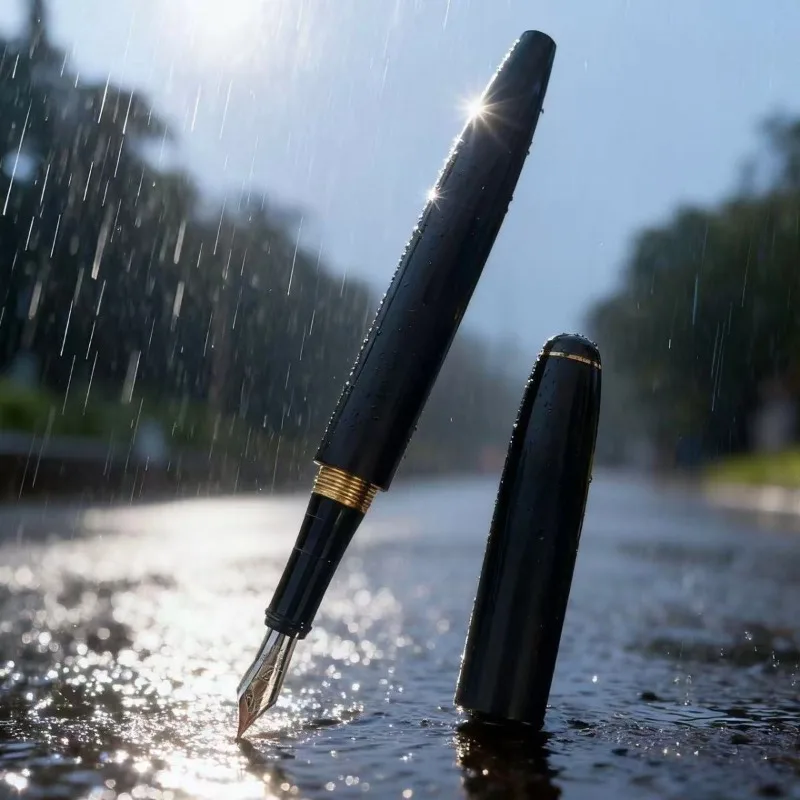 

Benovel Luxury Black Wooden Fountain Pen Gold/Silver Blade Nib F 0.5mm Calligraphy Pen Collection Unique Office Desk Gadget Gift