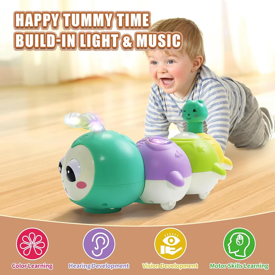 Babykruipspeelgoed - met muziek en LED-licht, muzikaal rupspeelgoed voor 6-12-18 maanden+, babybuiktijd voor peuterspeelgoed