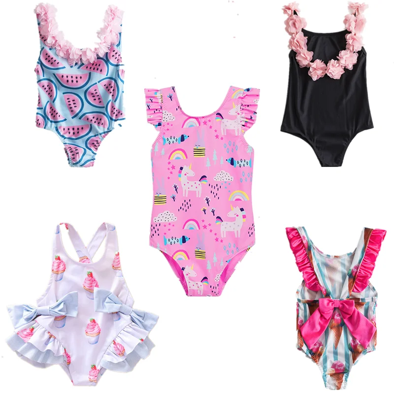 Girls' Swimsuit Swimwear 2024 Summer Swim Bikini Set Kids Floral Toddler Learn Swimming Suits One-Piece Sunbeach Infant Swimwear