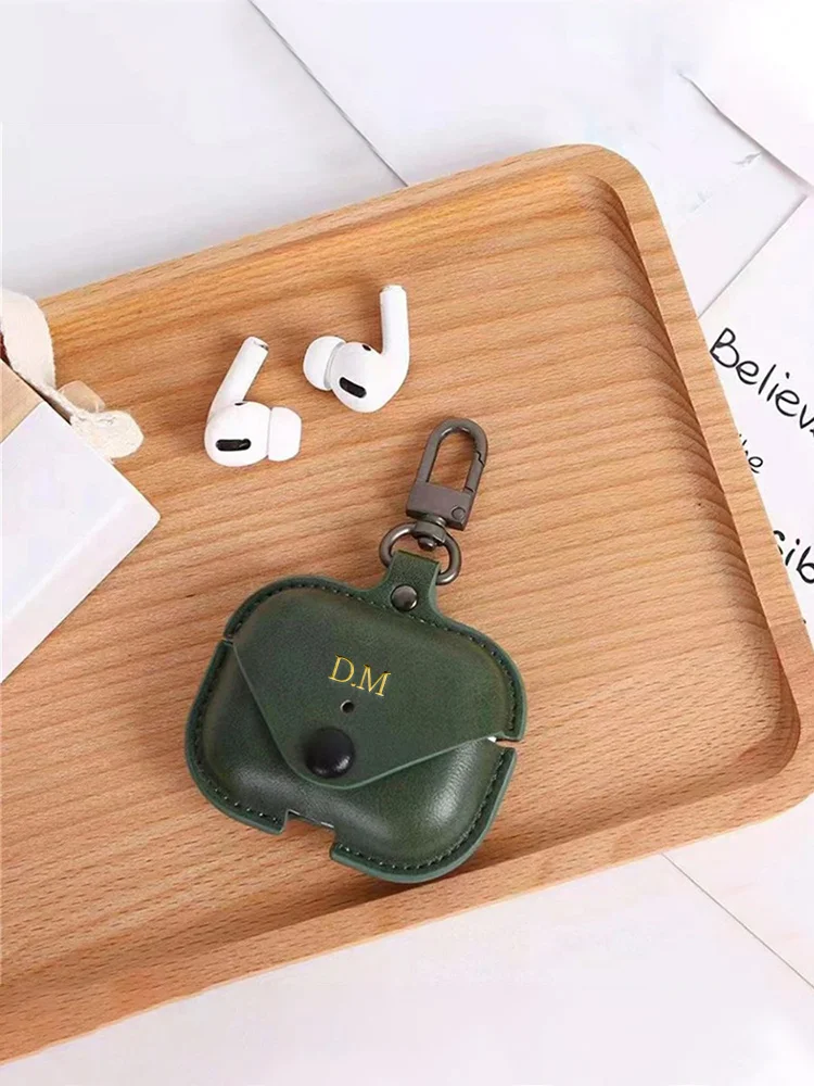 Luxury Personalized Name Letter Custom Protective New Soft Leather Button Earphone Case For AirPods Pro 2 Case For AirPods 1 2 3