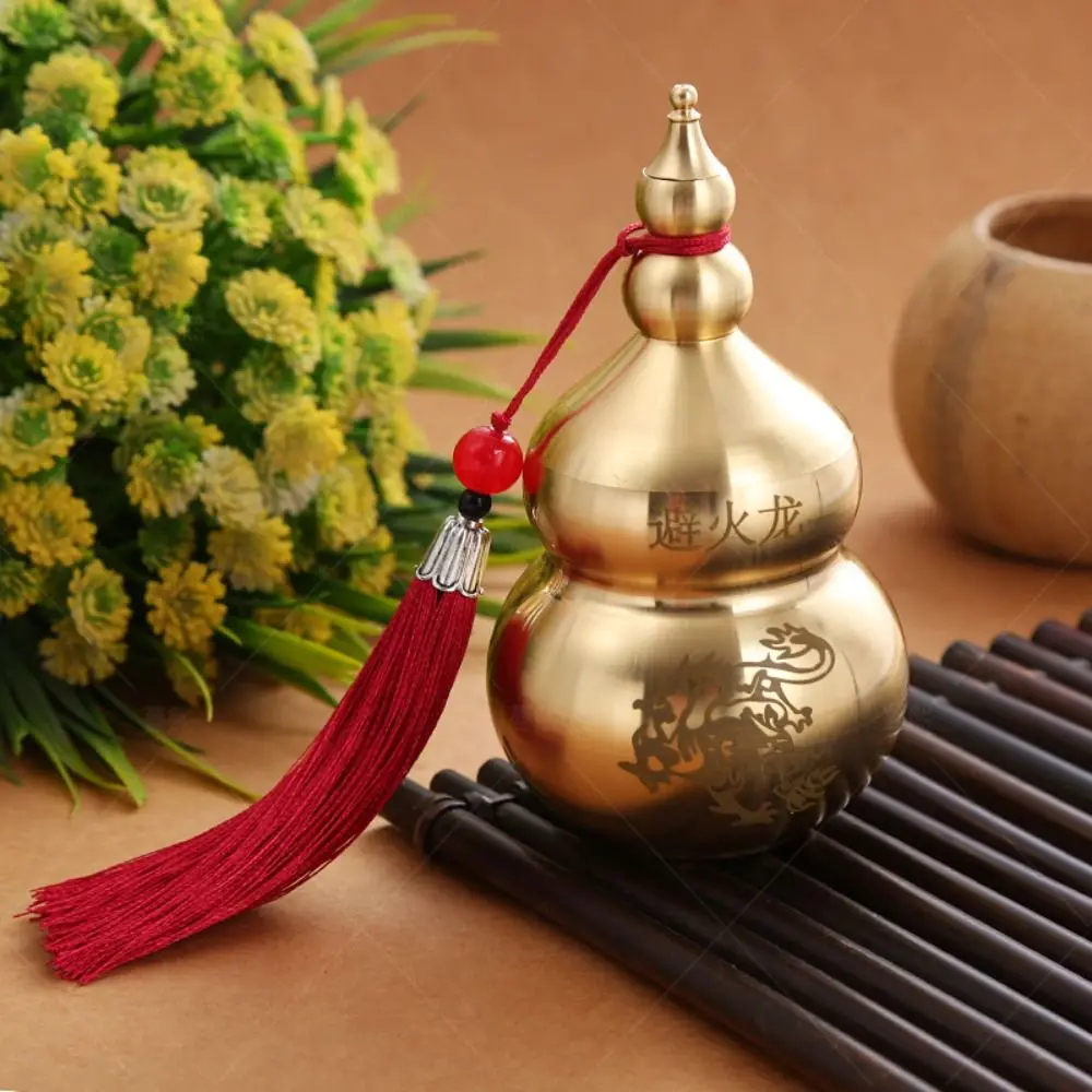 Durable Handicraft Fire-avoiding Dragon Gourd Chinese Style Top Open Cover Copper Gourd Smooth Brass Table