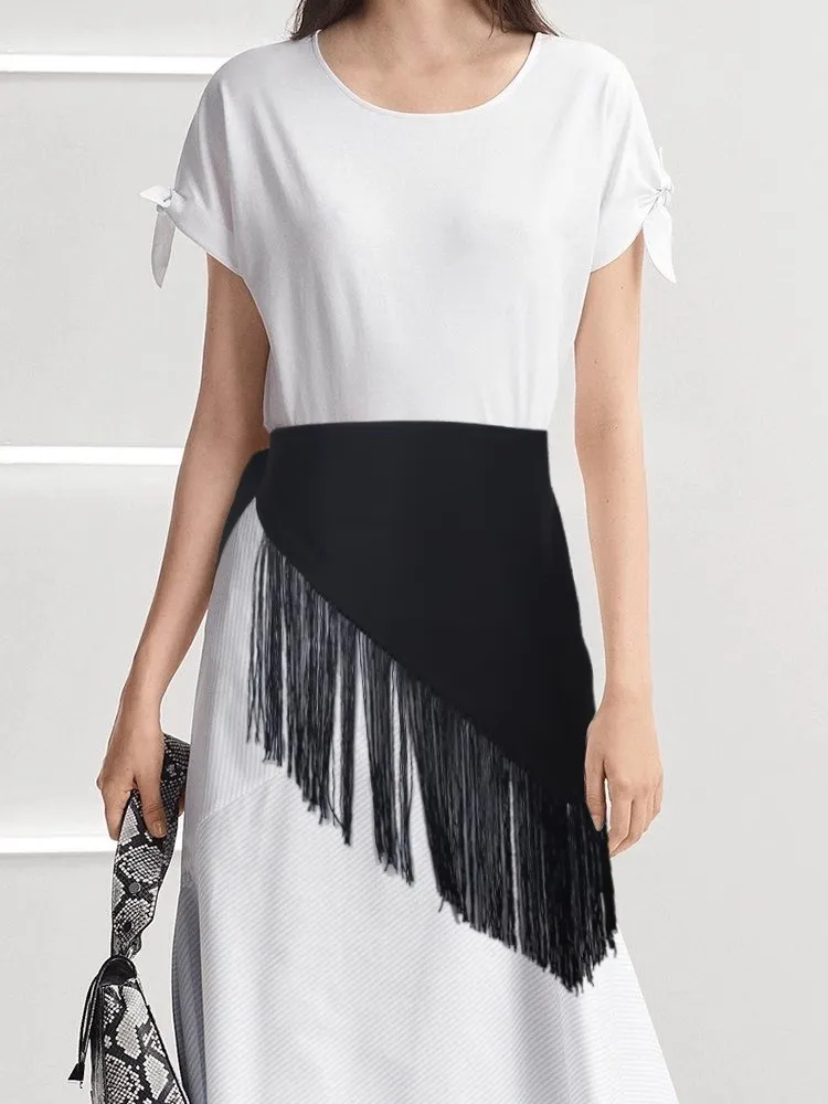 Black Front Tie Triangle Cummerbund Women Bandage Bow Tie Tassel Belts for Women Dress Self Tie Corset Bow Strap Japanese Belt