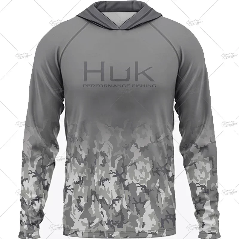 

Fishing Long Sleeve HUK T-shirt Clothing Summer UPF 50 Hood Sun Protection Uv Breathable Angling Men Fishing Wear ShirtsTop