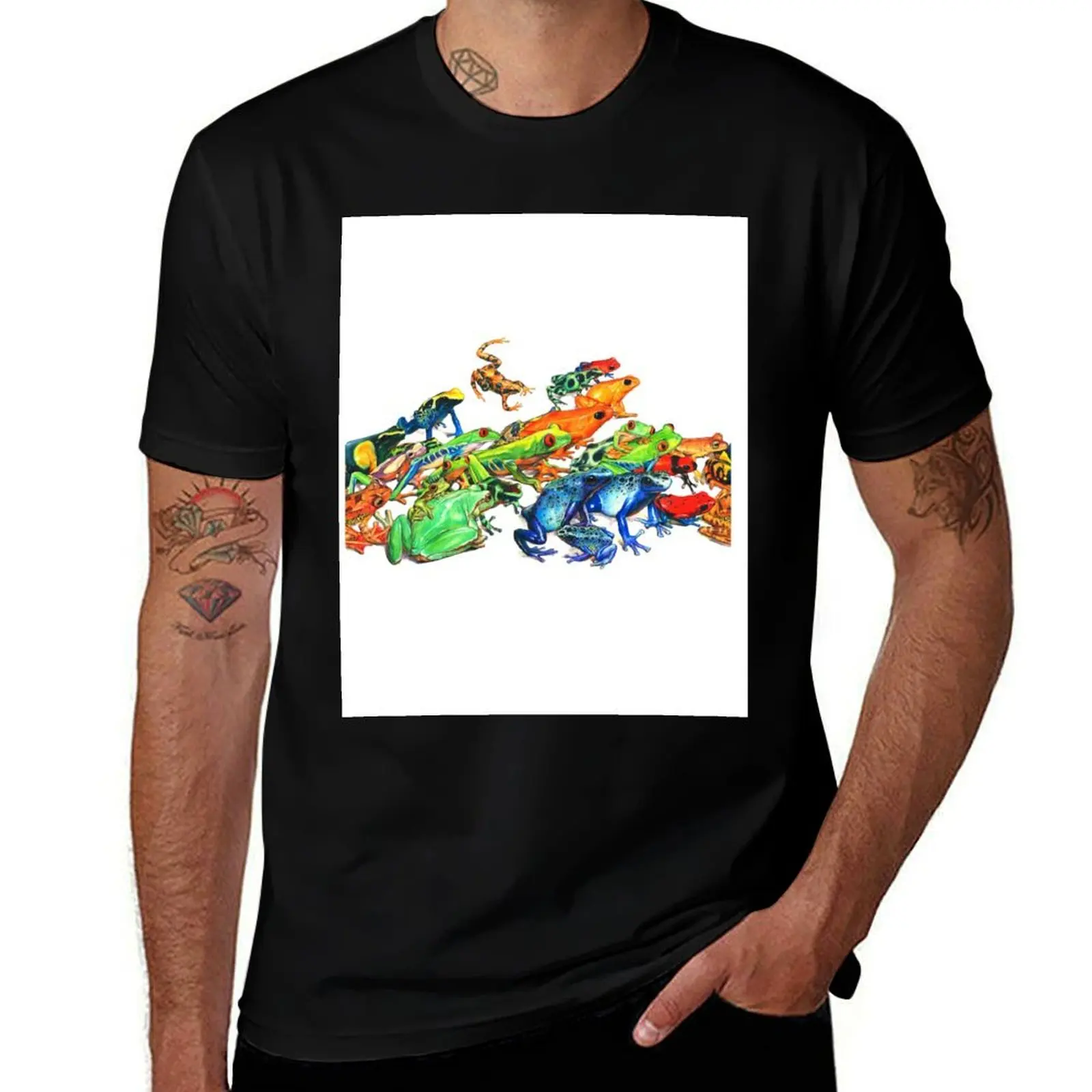 Tropical Frog Collage T-Shirt Soft Anti-Shrink Cotton Tee T-Shirt