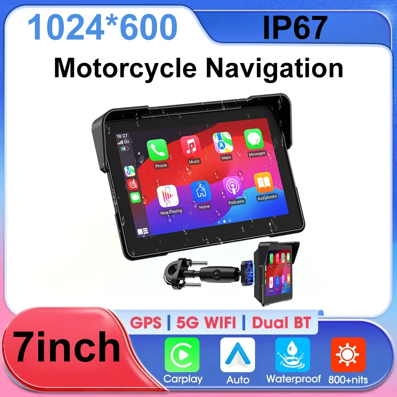 

7.0 inch Portable Motorcycle Navigation Display Screen Wireless CarPlay Motorcycle GPS Para Moto Android Auto Monitor Waterproof