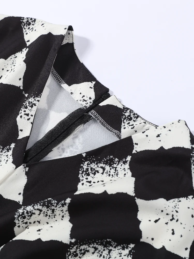 Bedrucktes Tailliertes Paneelkleid für Damen Sexy V-Ausschnitt Fledermausärmel Locker Sitzend Tägliches Partykleid Schicke Damenkleider – Detail 5