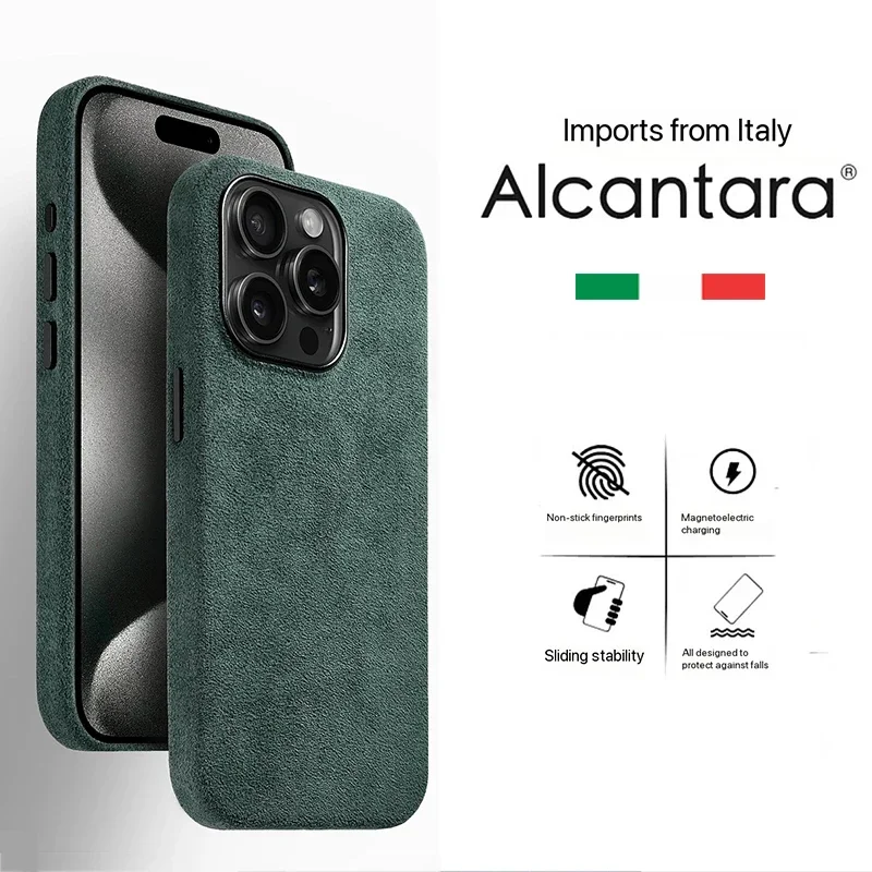 100% Italian ALCANTARA Case for iPhone 16 15 17 Pro Max Air Magsafe Magnetic Luxury Cover Supercar Suede Leather Phone Back Case - náhled 2