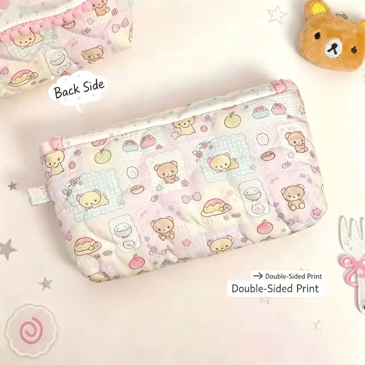 Japanese Cartoon Bear Wallet Plush Ball Lace Pencil Case Girl Heart Rainbow Star Large Capacity Student Stationery Storage Bag