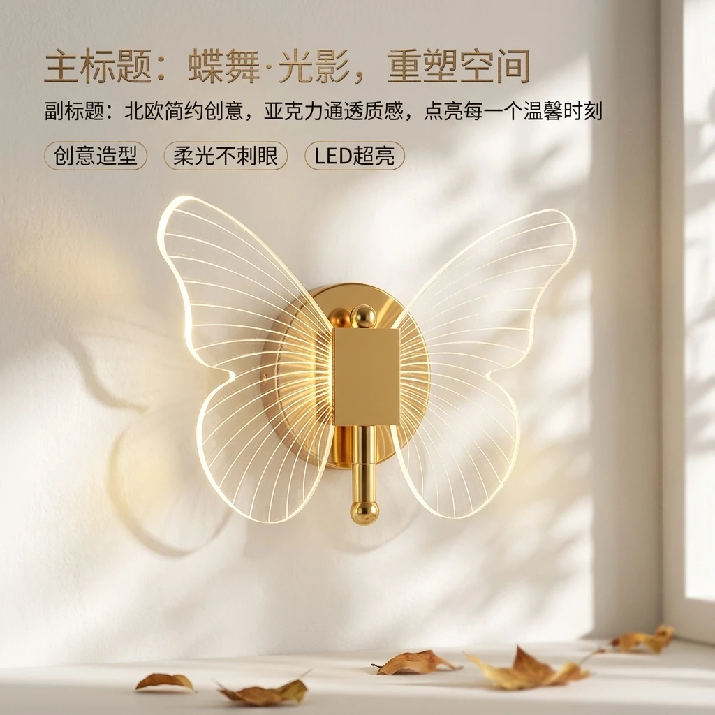 Butterfly LED Wall Lamp Interior Modern Metal Acrylic 220V Wired Wall Lamp Tricolor Adjustment Bedside Wall Light Sconces