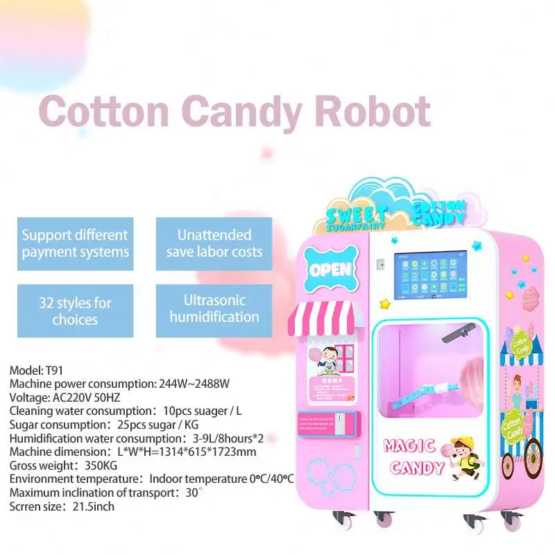 Automatic Cotton Candy Vending Machine Robot Commercial Floss Marshmallow Sugar Electric Making Flower Cotton Candy Machine/