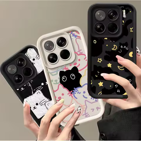 Cute Moon Star Black Cat Phone Case For Xiaomi 15T 14T 17 Pro Max POCO X7 X3 X5 X6 F5 F3 X5 F7 M7 M3 M6 Pro F8 15 Ultra 5G Cover