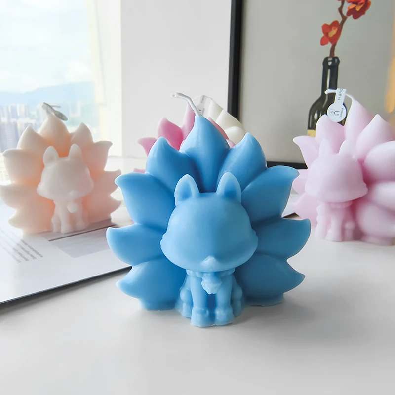 3D Nine Tailed Fox Silicone Mold Crystal Drip Rubber Mold DIY Fox Aromatherapy Candle Plaster Pendulum Mould Home Decor