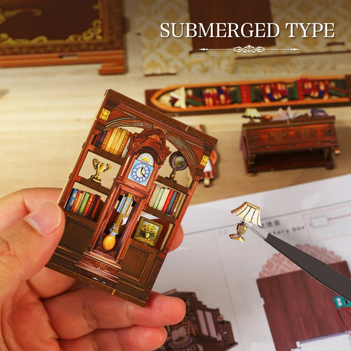 Diy livro nook kits de modelo em miniatura de madeira wanguo livraria estante 3d quebra-cabeça natal estante para amigos presentes aniversário