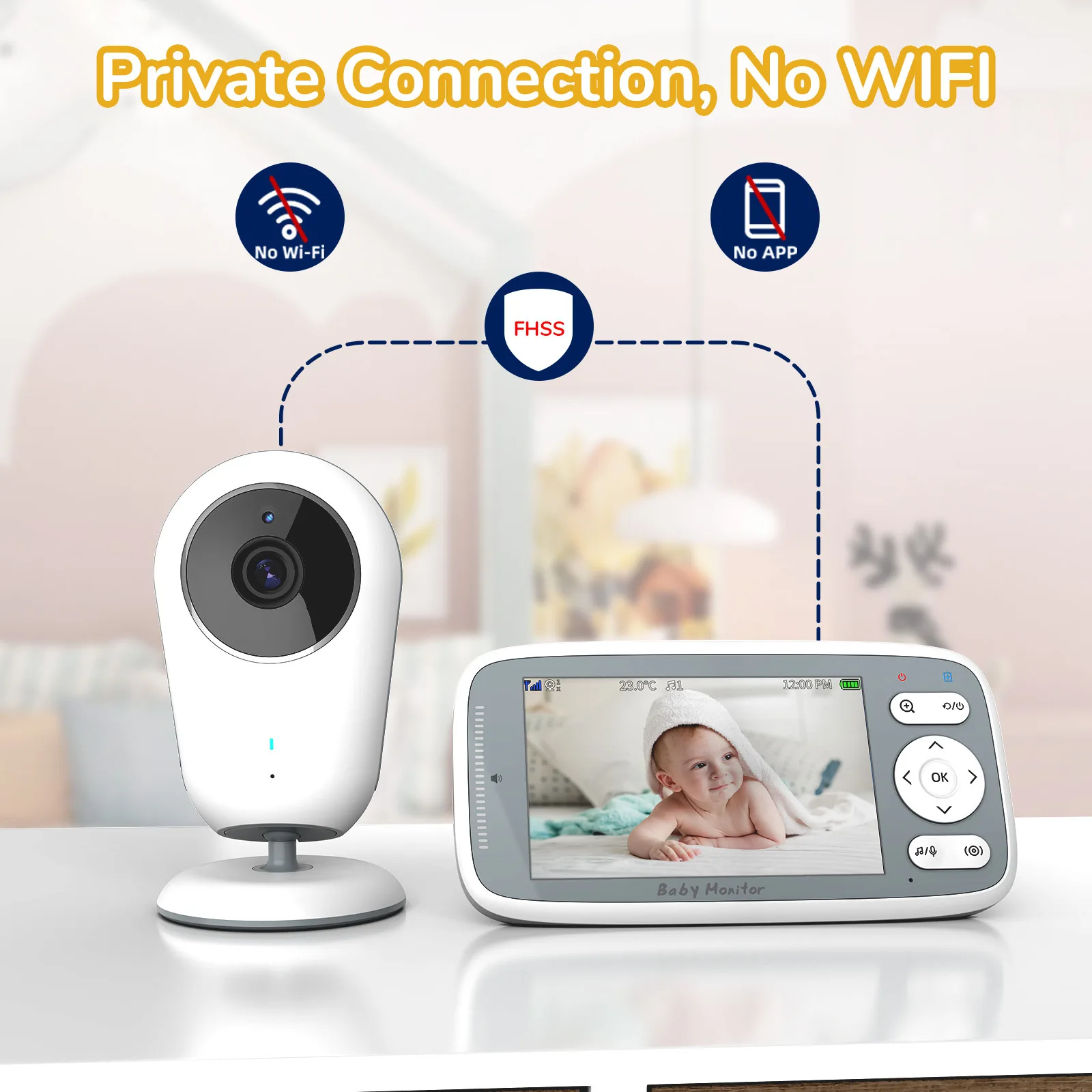 4.0 Inch Video Baby Monitor Camera 720P HD 3X Digital Zoom Two Way Audio Security Cam Auto Night Vision Lullaby Babysitter VB615