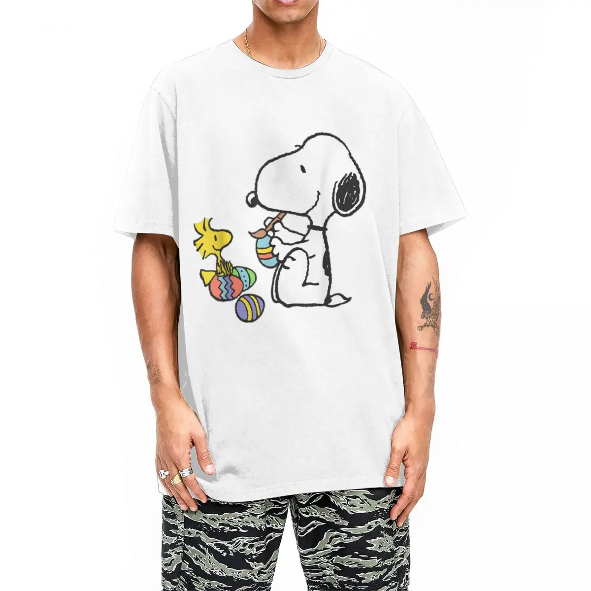 Peanuts Snoopy Woodstock Easter Egg Painting T-Shirt Men Women 100% Cotton Tee Shirt Crew Neck Short Sleeve T Shirts Unique Tops