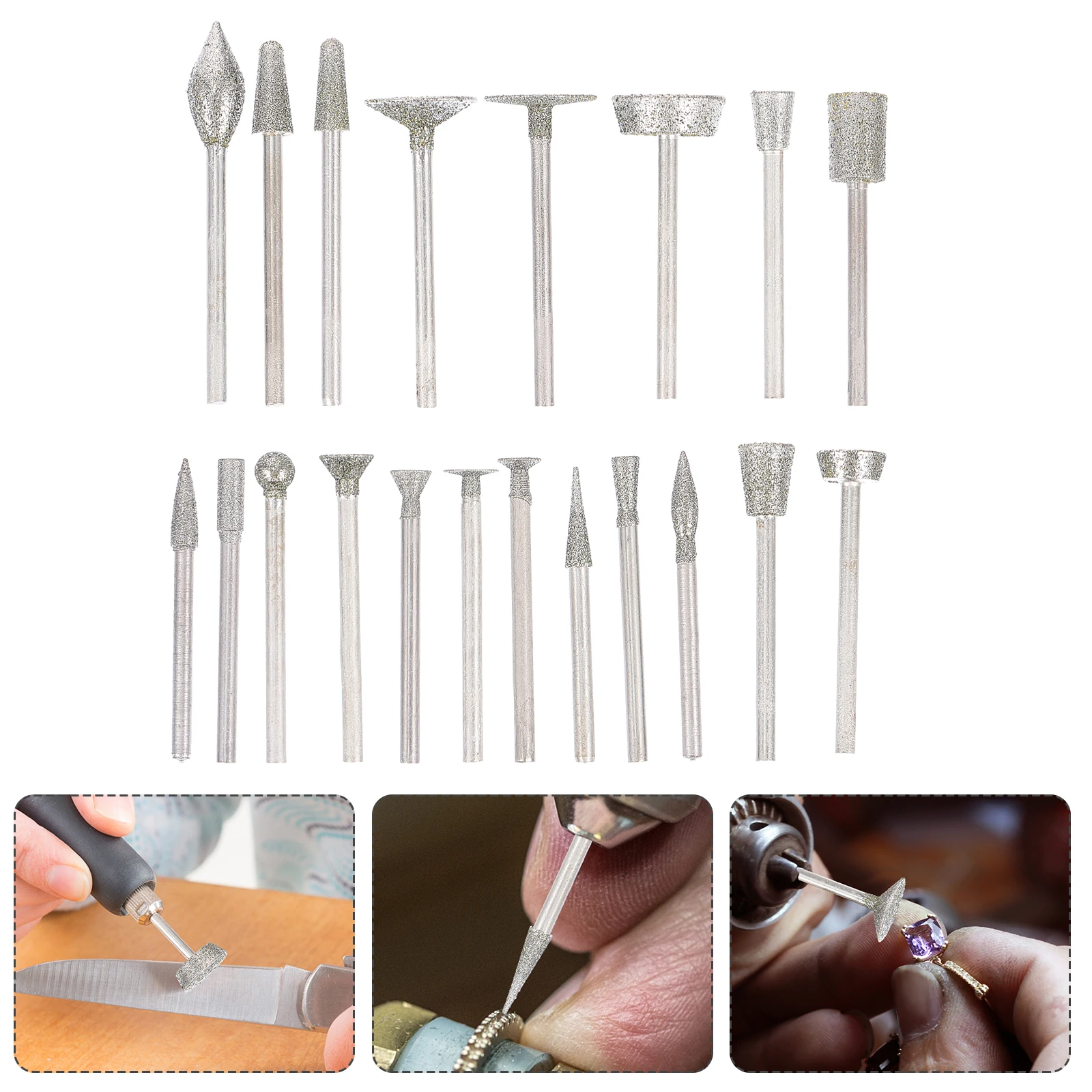 

20pcs Diamond Grinding Head Engraving Tools Polishing Bit Stone Carving Kit Drill Bits for Metal Glass Ceramic Hardwood Tile