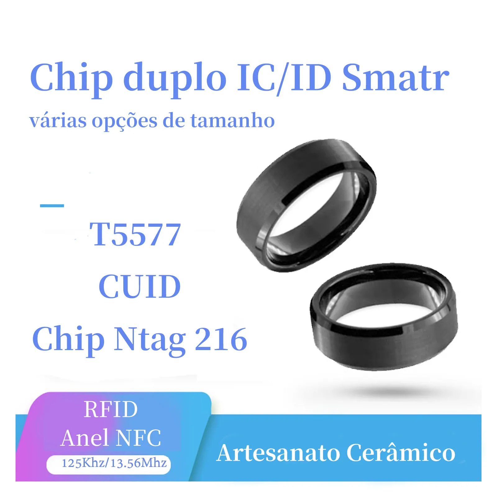 Cuid t5577 anel clone de chip duplo nfc 1k s50 token regravável rfid chip inteligente crachá 125khz cópia chave ic id cartão mutável
