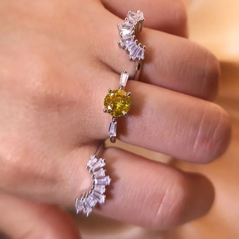 3pcs Exquisite Sunflower Plant Fashion Alloy Zircon Silver Color Yellow Color Mitten Ring Woman Party Gift Celebratory Party