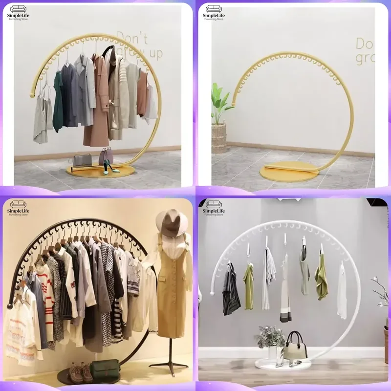 European Style Wrought Iron Floor to Ceiling Coat Rack Metal Clothing Display Stand Indoor Apartment Store Garment Hanger
