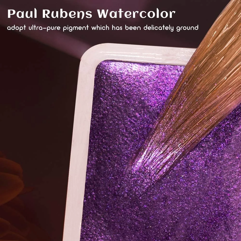 Paul Rubens Professional Artist Metal Watercolor Paint 48 Glossy Shiny Solid Drawing Pigment with Color Palette Art Supplies