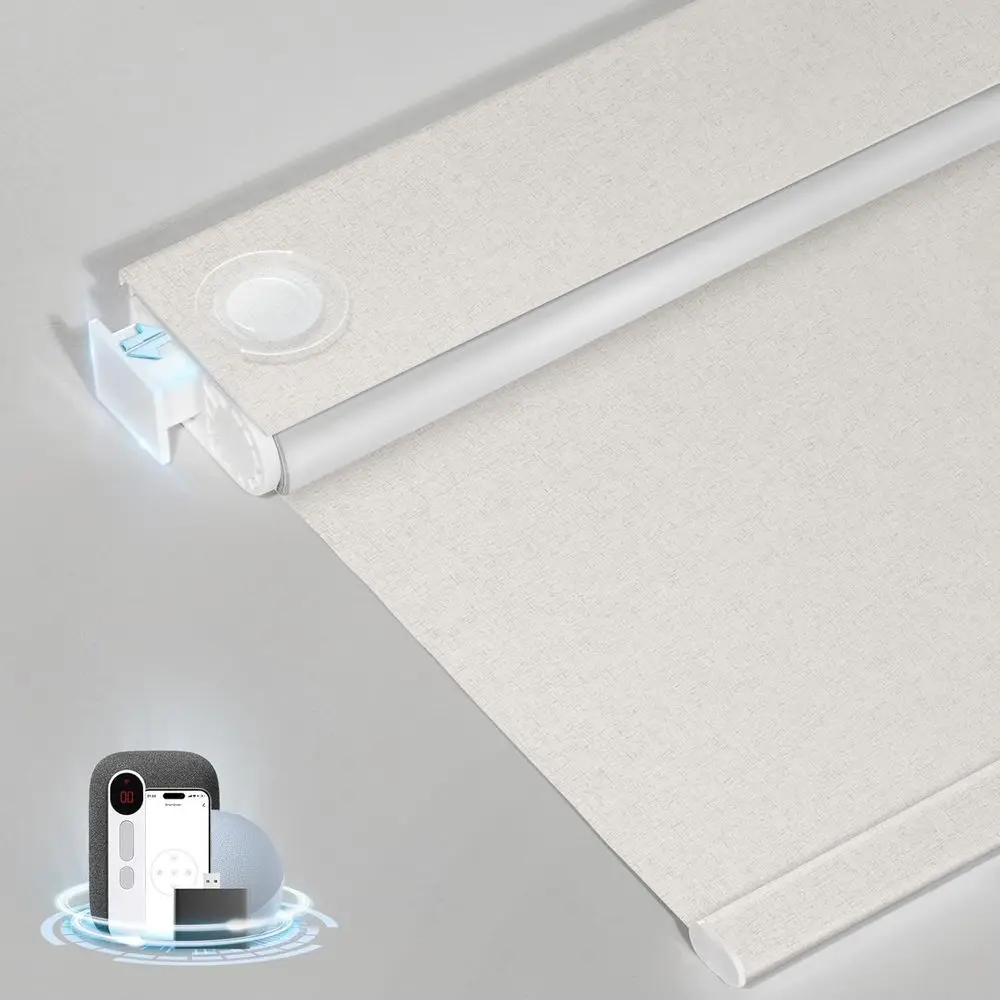 

Motorized Blinds with Remote, Cordless No-Drill Automatic Roller Shades, Blackout Electric Blind for Windows, Linen Stone, 34.5