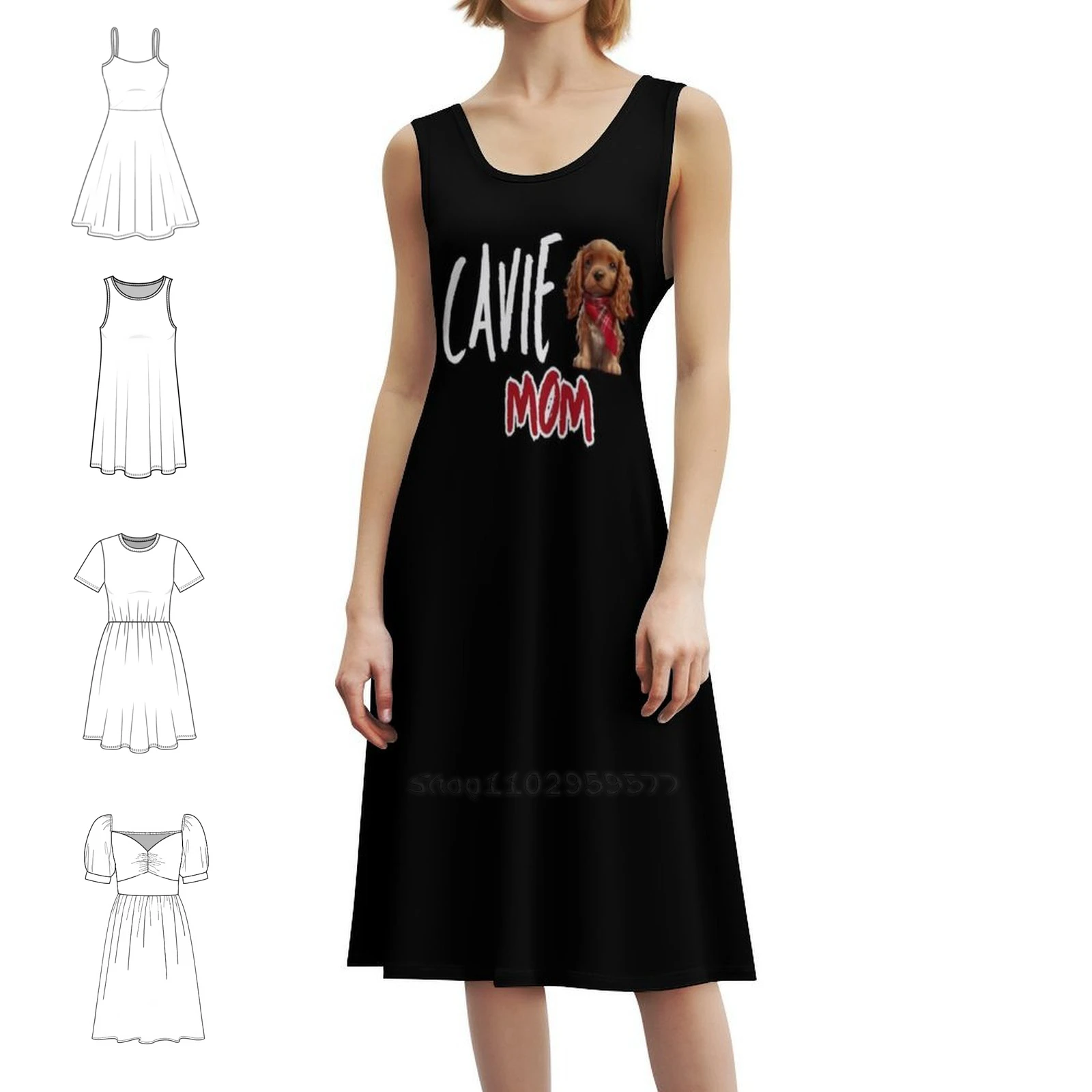 Ruby Cavalier King Spaniel Mom Vintage Bohemian Dress Puff Sleeve Or Sleeveless Options For Women Dress Cavalier King Spaniel