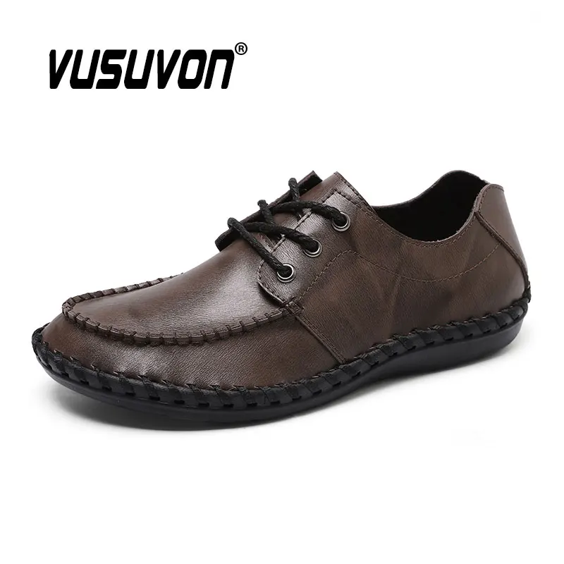 

Men Derby Shoes Breathable Cow Leather 38-46 Size Boys Loafers Black Soft Outdoor Casual Winter Mules Dress Work Flats