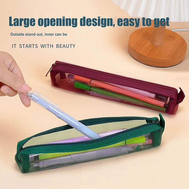 Clear Mesh Travel Cosmetic Bag – Multi-Functional Toiletry & Stationery Pouch