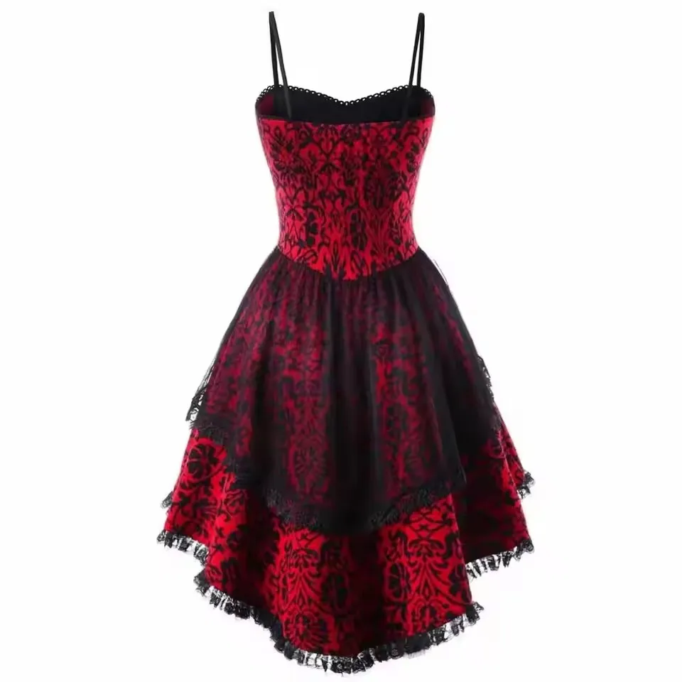 Halloween Cosplay Kostüm Spitzen-Gothic-Vintage-Kleid Damen Unregelmäßige Ärmel Kleider Robe Mittelalterliche Geister-Vampir-Kleidung