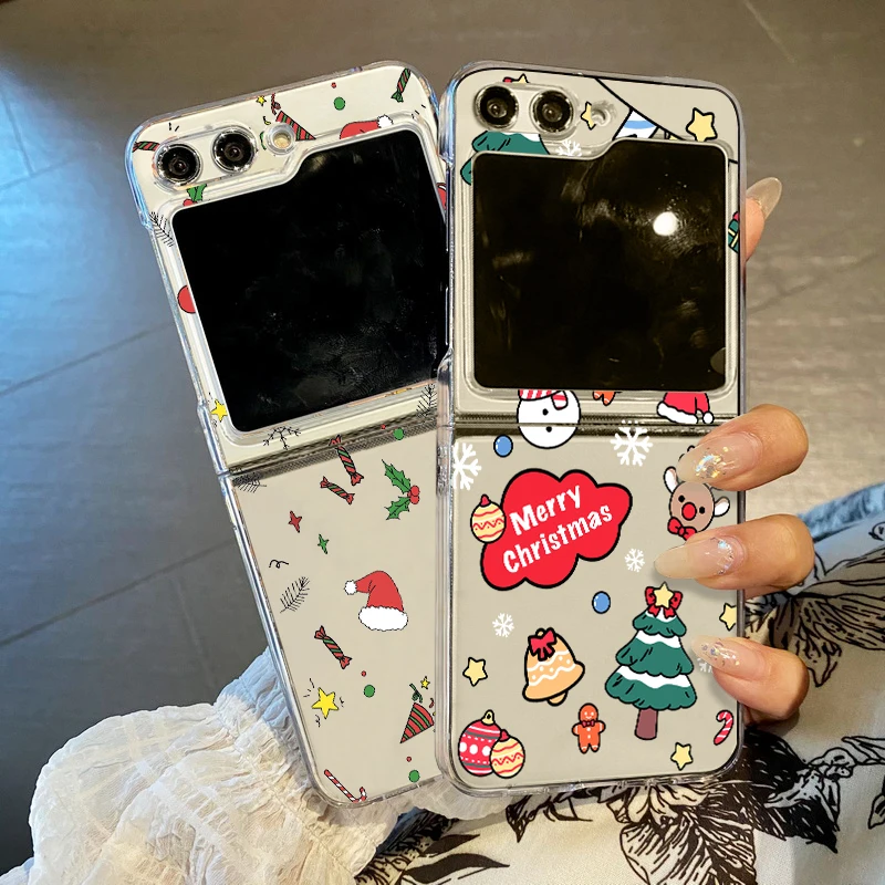

Merry Christmas Cartoon Phone Case For Samsung Galaxy Z Flip 6 ZFlip 7 5 Shockproof Hard Cover for Samsung ZFlip4 ZFlip3 Shell