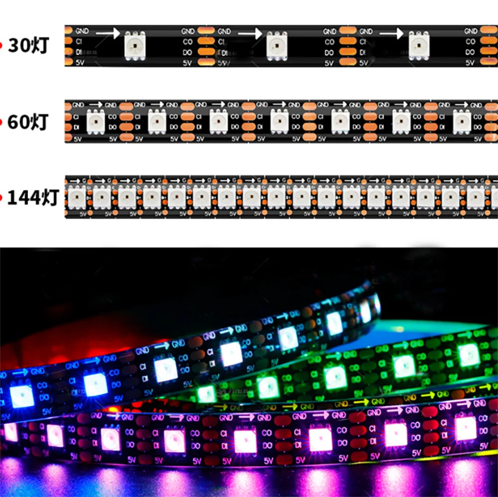 1m/5m High Density APA107 APA102 Upgrade Version RGB Strip Light HD107S Led Strip Fast PWM 30/60/144 Pixels Black/White PCB DC5V