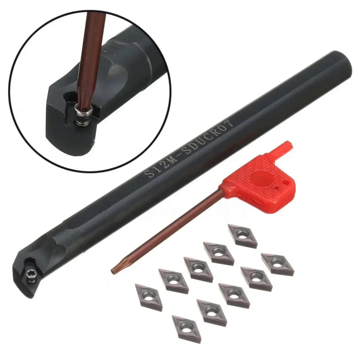 Torno Chato Barra Torneamento Ferramenta Titular Mais Dcmt0702 Carboneto Inserção Cortador Lâminas Torno Kit de Ferramentas Torneamento 12 mm S12m-sducr07