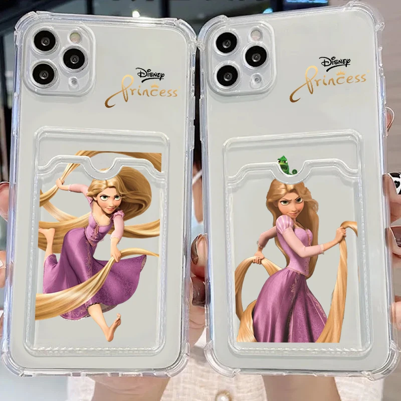 Disney Rapunzel Tangled For iPhone 15 14 13 12 11 XS XR X 8 7 Pro Max Plus Mini Photo Card Bag Transparent Funda Phone Case