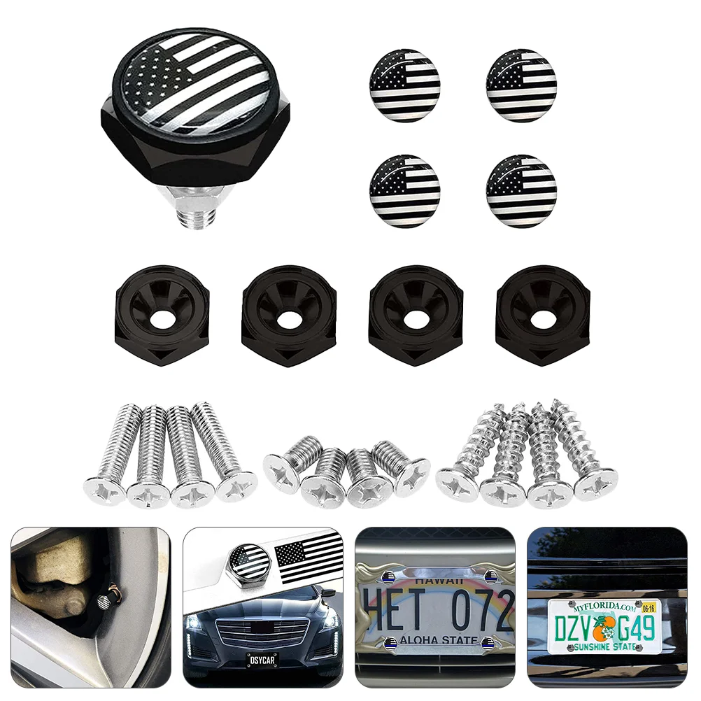 4 Sets License Plate Screws and Bolts USA Flag Frame Kit American Car Stainless Steel