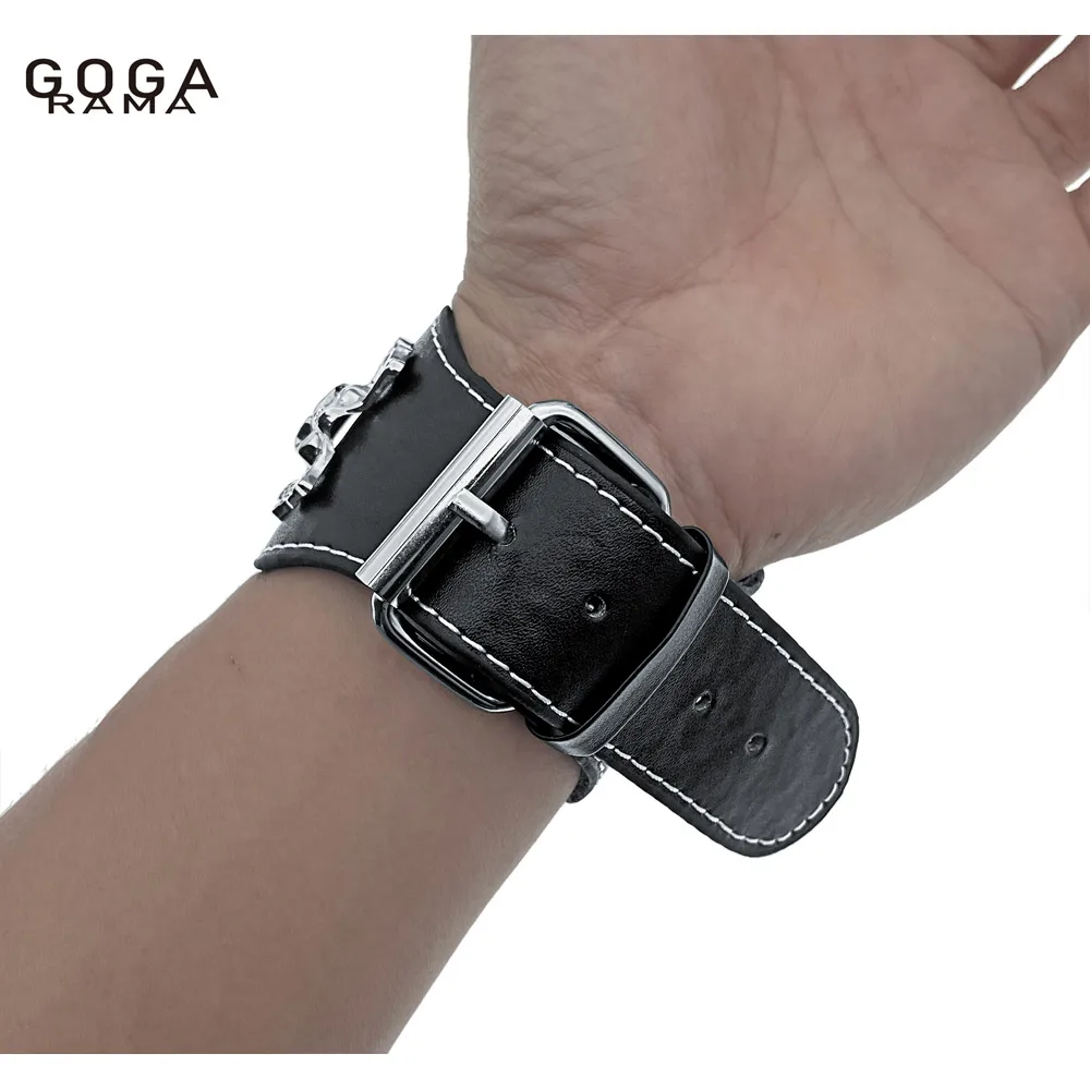 GOGARAMA-Reloj de pulsera con correa de cuero negro para hombre y mujer, cronógrafo con calavera 3D, de cuarzo, Punk, para cumpleaños, Navidad, Halloween, buenos regalos, nuevo