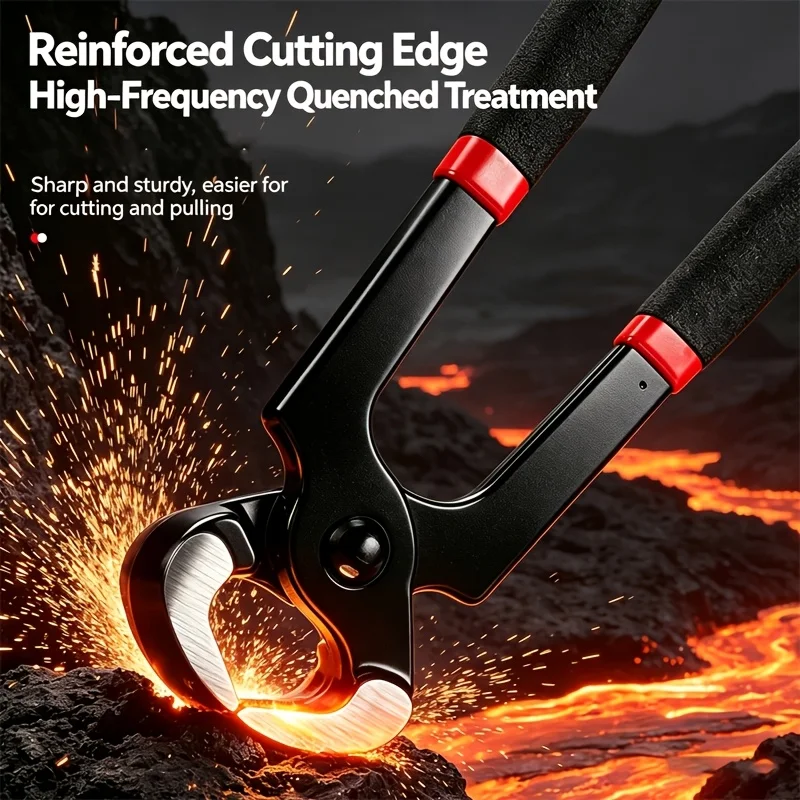 Heavy-Duty Multi-Functional Nail Puller & End Cutting Pliers with Non-Slip Red-Black Handle, Suitable for Shoe Repair, Work