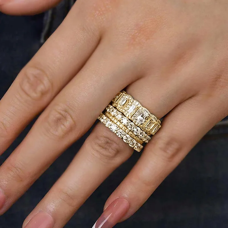 Huitan 4-teiliges Set Elegante Damenringe mit Funkelnden Zirkonia Luxuriöse Party- und Hochzeits-Accessoires Schicker Schmuck für Vielseitige Anlässe – Detail 10