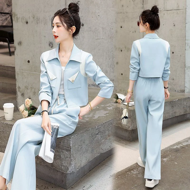 Women's Spring And Autumn 2025 New Explosions Online Celebrity Fried Street Leisure Fashion Sports Wide-leg Pants Two-piece Suit