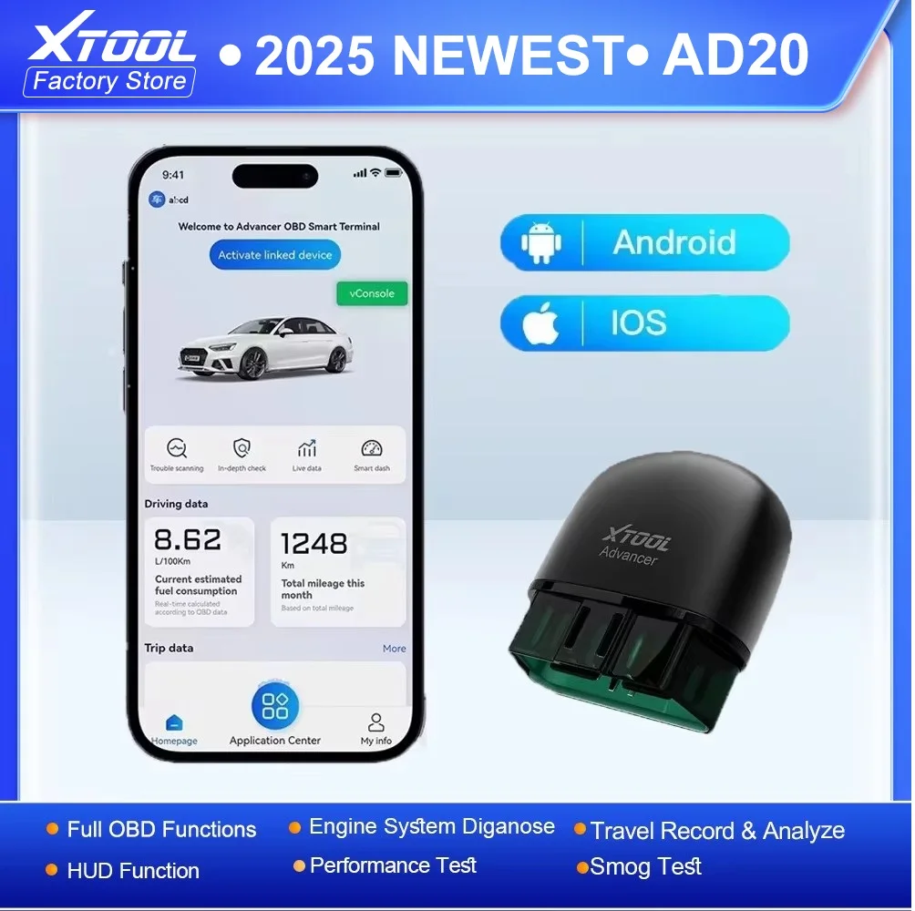 XTOOL AD20 Bluetooth OBD2 Scanner For Engine System Diagnostic Code Reader HUD Display Perfromance Test Lifetime Free Update