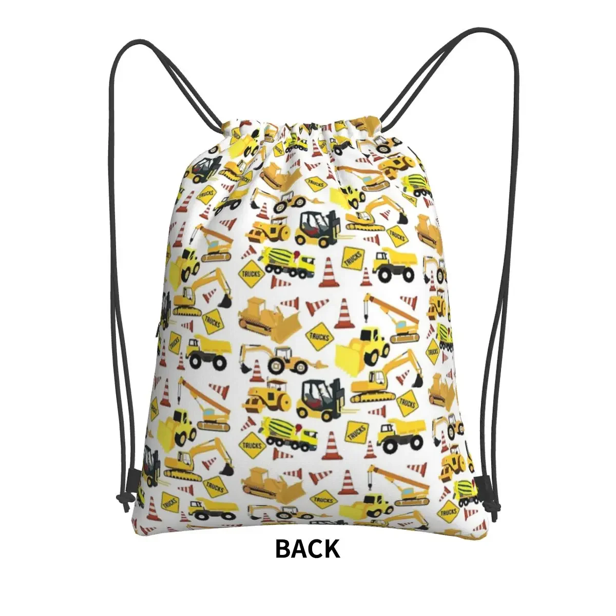 Construction Trucks Pattern Portable Backpacks Drawstring Bag Casual Drawstring Bundle Pocket Sundries Bags For School Students