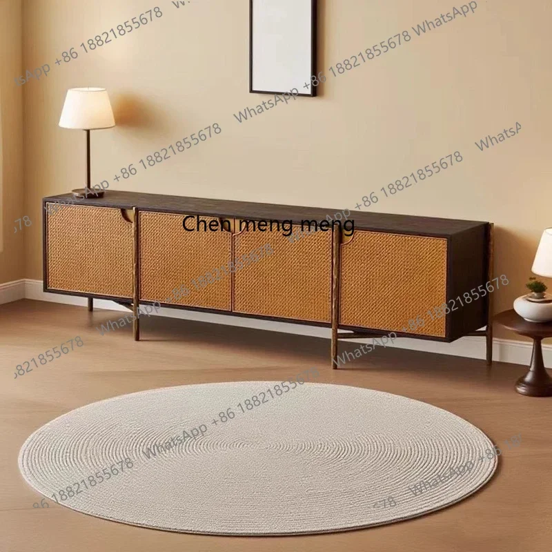 E153 Wabi-Sabi Style Woven Rattan Solid Wood Vintage Minimalist Forged Iron Floor Cabinet French Retro Distressed TV Cabinet