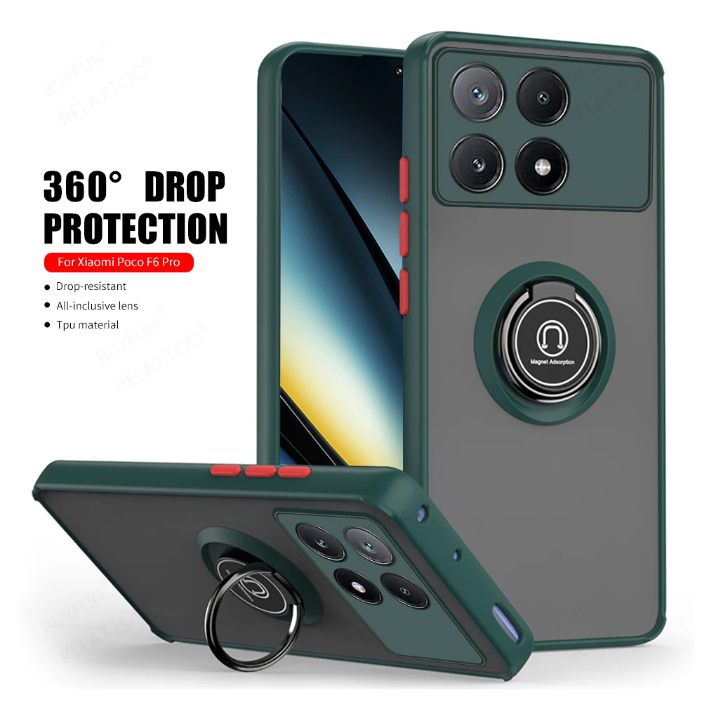 Shockproof Armor Matte Case For Xiaomi POCO F5 F6 X6 Pro 5G Kickstand Magnetic Ring Holder Funda For Xiaomi Redmi K70E K70 Pro