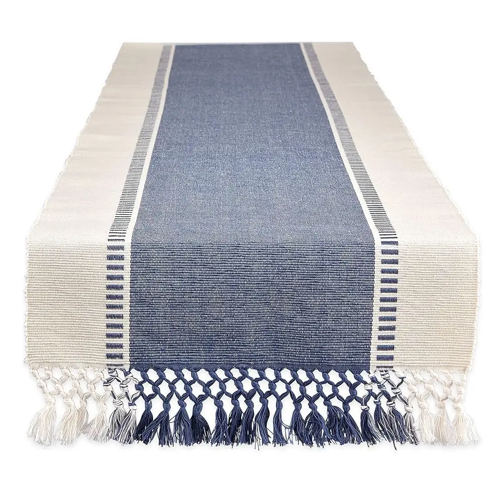 

Скатерть-дорожка Dobby Stripe, 13x108 (13x113.5, с бахромой), цвет французский синий