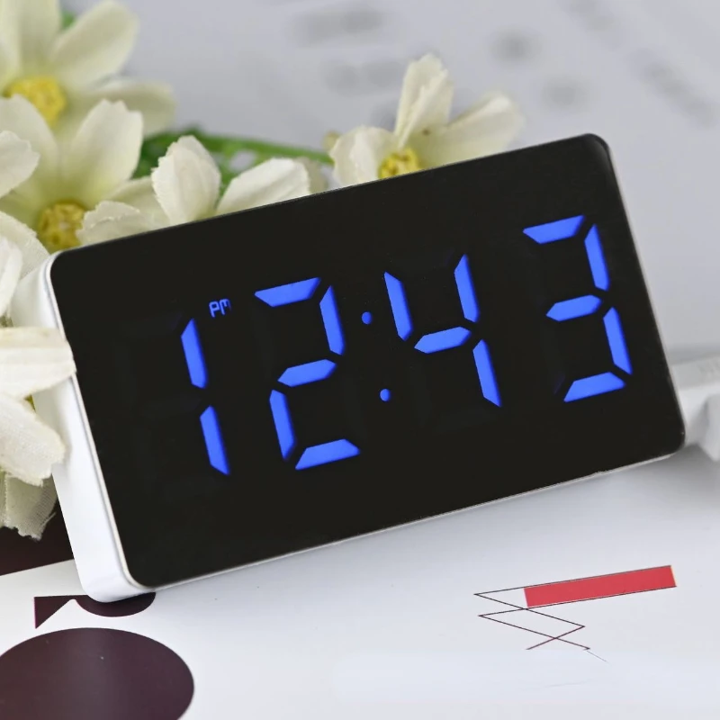 Mini Mirror Table Clock Multifunctional Digital Alarm Snooze Display Time Night LED Light Desk Desktop Home Decor Gifts Children