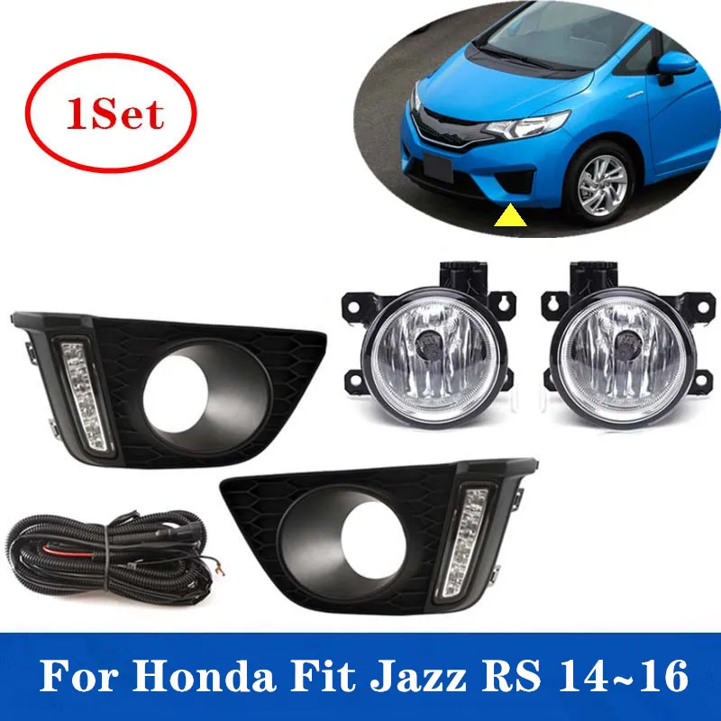 1Set Car Front Fog Light Assembly For Honda Fit Jazz RS 2014 2015 2016 With DRL  Harness Switch