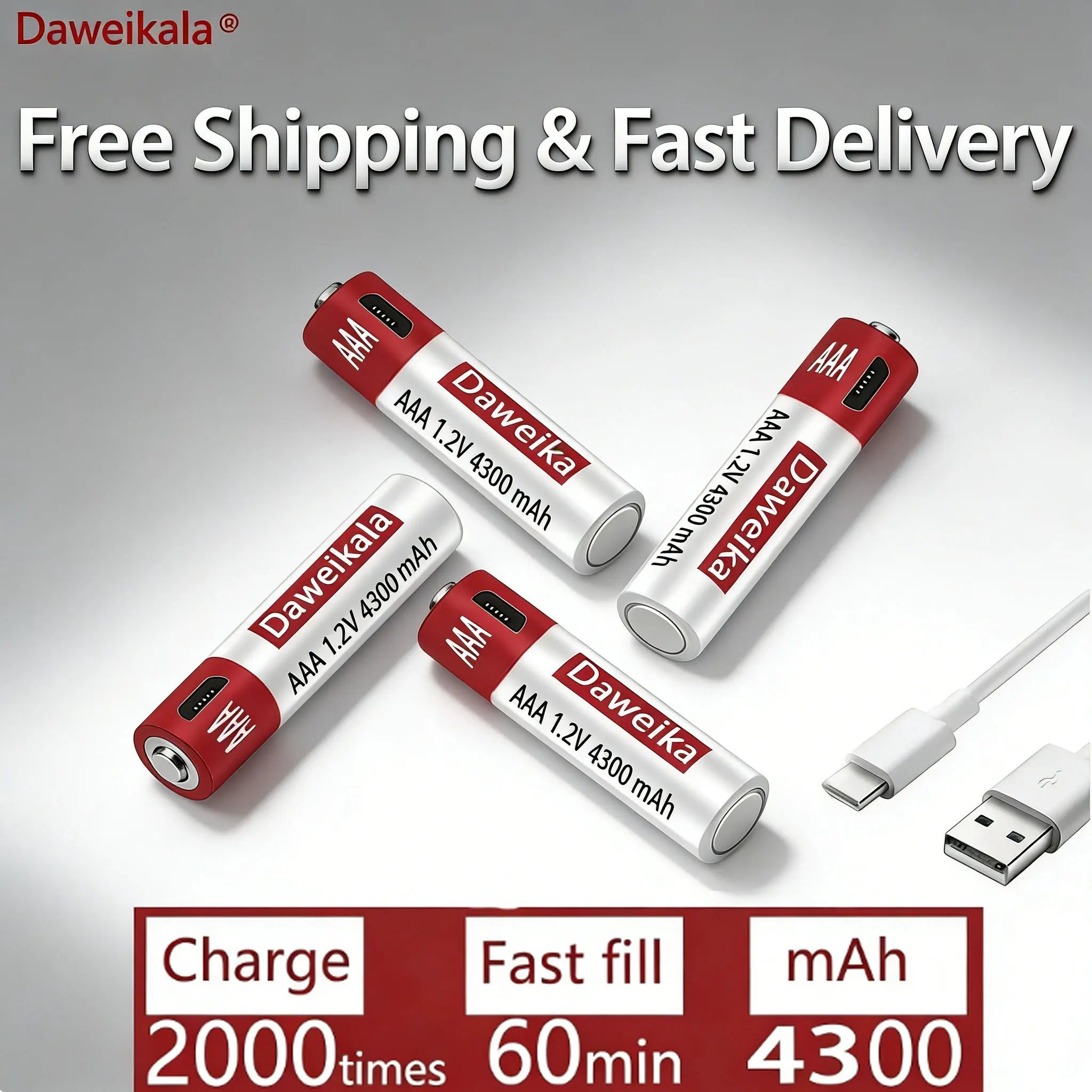 

1.5V AAA 4300mAh Rechargeable Lithium Battery USB Charging Free Charger For Remote Control Wireless Mouse PS4