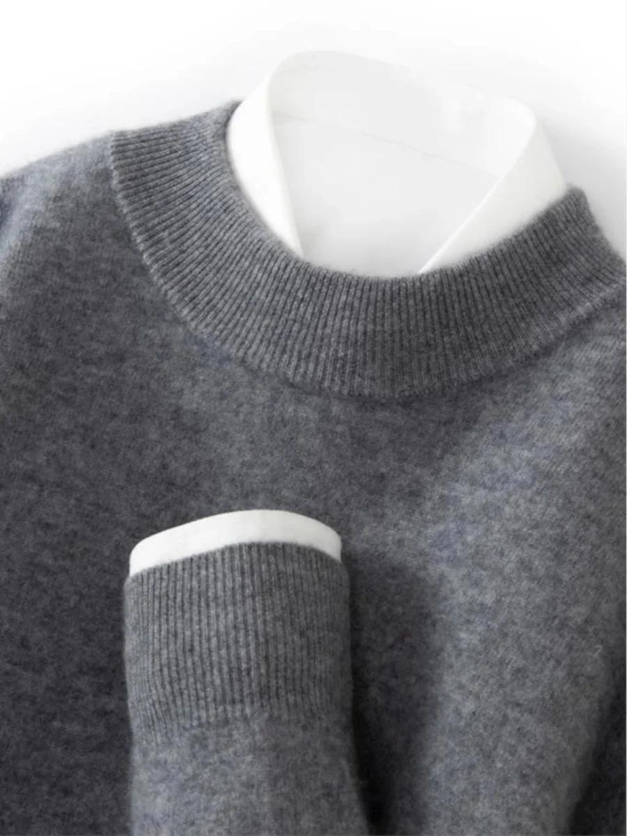 

New High-End Casual Busin f-High Collar 00 Pure Wool Knitted Sweater Long Sve Overhead Men's Inner Wear