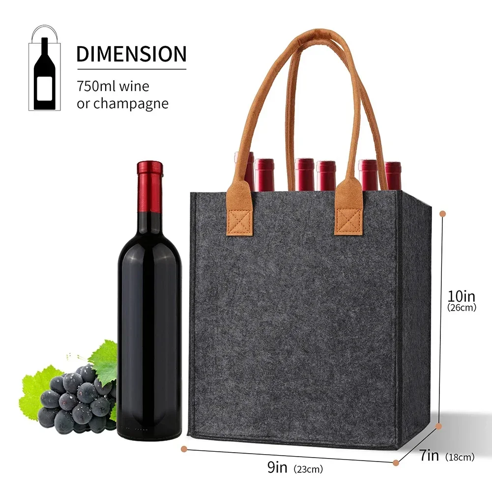 1/2pcs Wine Bottle Bag With 6 Compartments Felt Wine Bottle Bag Holder Bag Reusable Six-grid Bottle Wine Handbag Felt Handbag