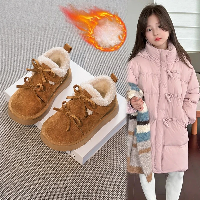 الفتيات أحذية الثلوج 2-18 سنة الجمل الملونة القوس القوس مبطن سميكة الأطفال الفراء الأحذية المألوف مائة الاطفال أحذية بوت قصيرة